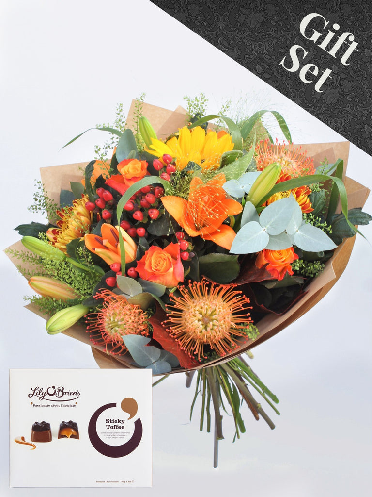 Sunset Flower Bouquet and Chocolates